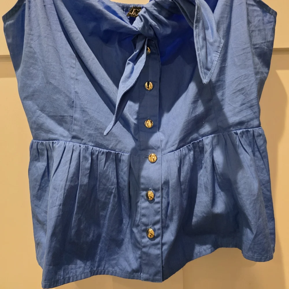 J.CREW Womens Tie-Front Button-Up Top Straps Peplum Poplin 14 Coquette Soft Girl